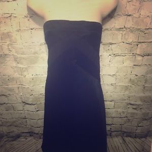 Black Silk Strapless Dress with Chevron Pattern